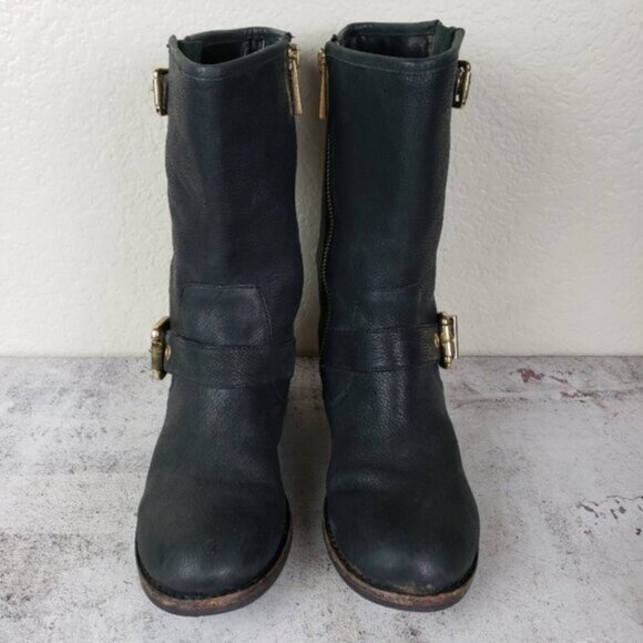 Vince Camuto Winchell Pebbled Leather Moto Boots Black Gold size 5.5 M - Picture 7 of 16